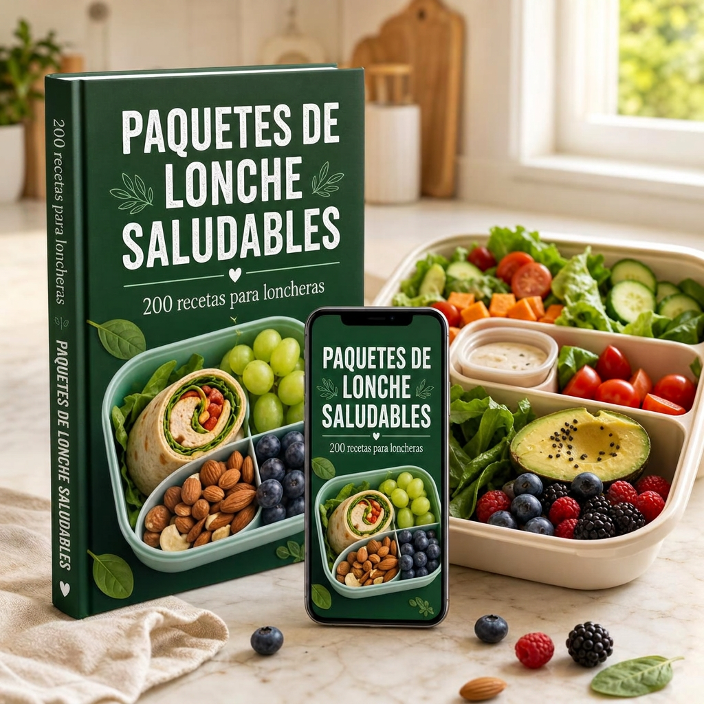 Mockup del ebook Paquetes de Lonche Saludables con tablet y celular